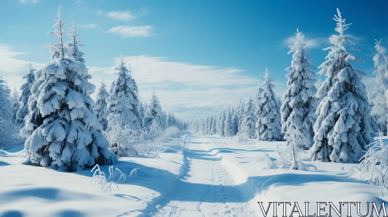 Winter Wonderland: Snowy Landscape in Sunlight AI Image