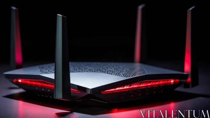 Black Wi-Fi Router with Red Lights - Technology Image AI Image
