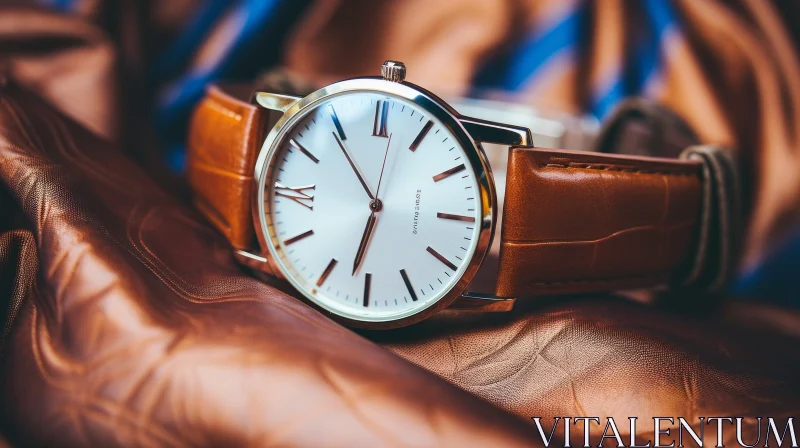 AI ART Elegant Classic Wristwatch on Brown Leather - Stylish Timepiece