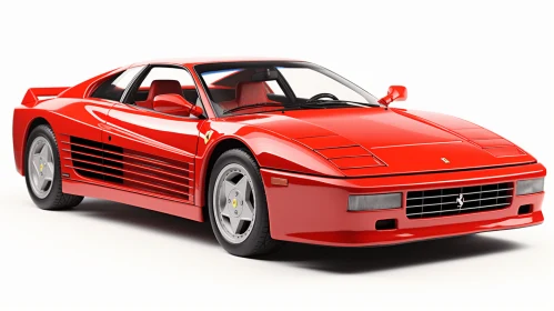 Elegant Red Ferrari Sports Car on White Background | Vaporwave Aesthetics