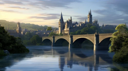 Enchanting Medieval Cityscape with River and Bridge