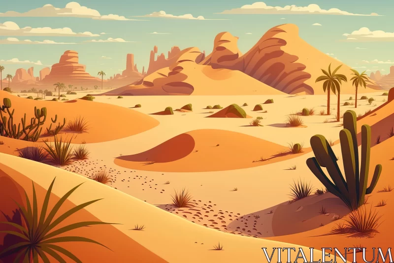 Hyper-Detailed Cartoon Desert Landscape Illustration AI Image