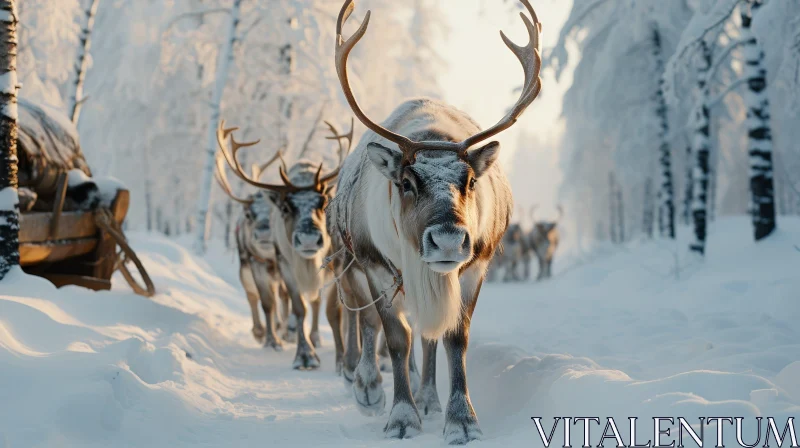 Majestic Reindeer in Snowy Landscape AI Image