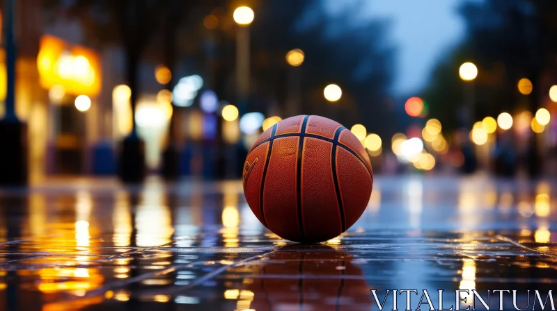 Night City Basketball Reflection AI Image