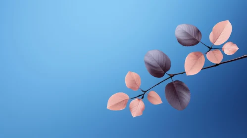 Pink and Purple Tree Branch Against Blue Background