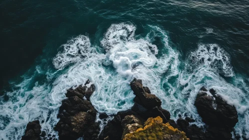 Powerful Ocean Waves Crashing on Rocky Coast - Aerial View