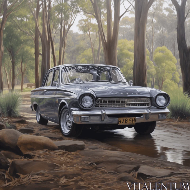 Rustic Classic Car in Forest - Realistic Marine Painting AI Image