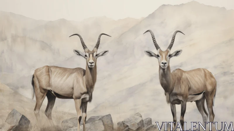 AI ART Serene Antelopes Watercolor Painting
