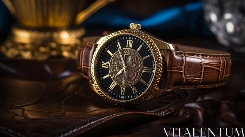 AI ART Stylish Wristwatch Close-Up with Gold Details