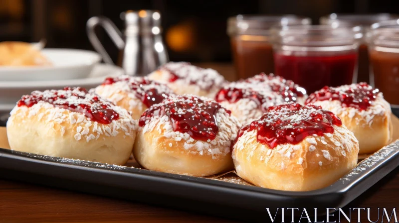 Sweet Bread with Red Berry Jam on Wooden Table AI Image