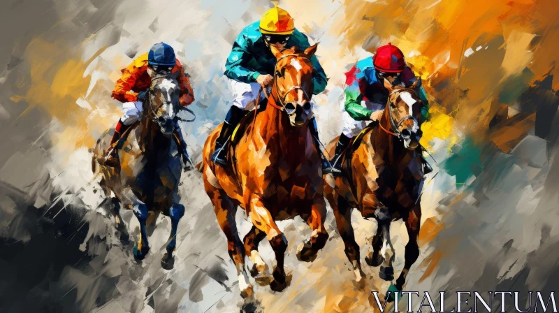 Thrilling Horse Race Painting AI Image