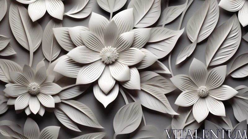 White Paper Flowers 3D Rendering on Gray Background AI Image