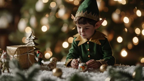 Young Boy Elf Christmas Decoration Photo