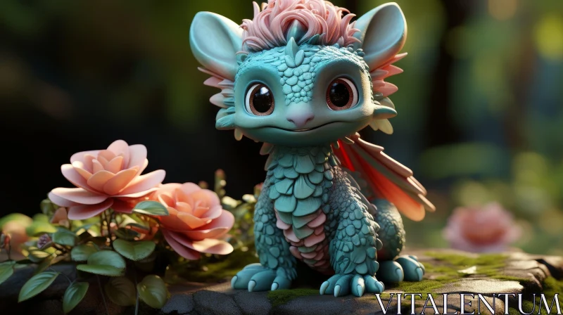 Adorable Cartoon Dragon in Flower Field AI Image