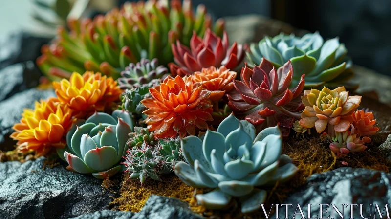 Colorful Succulents Close-up on Moss AI Image