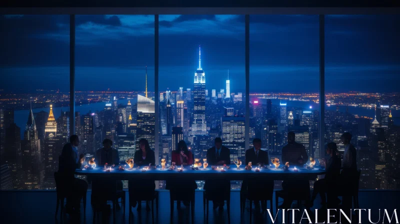 Elegant Evening Gathering in Modern Cityscape AI Image