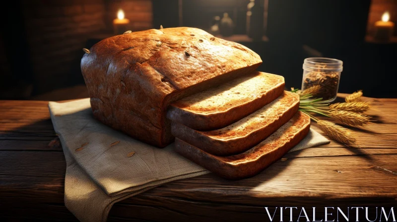 Rustic Bread Display on Wooden Table AI Image