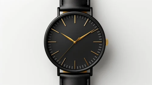 Stylish Black Wristwatch with Gold Hands