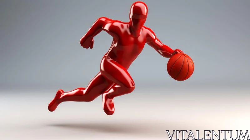Basketball Player 3D Rendering in Red Uniform AI Image