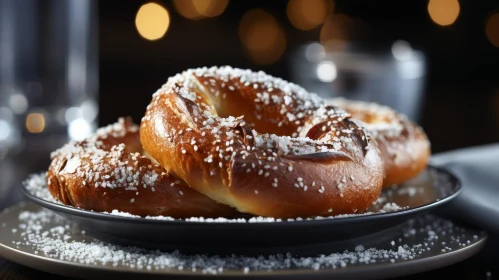 Delicious Dark Brown Pretzels on Plate - Food Photography