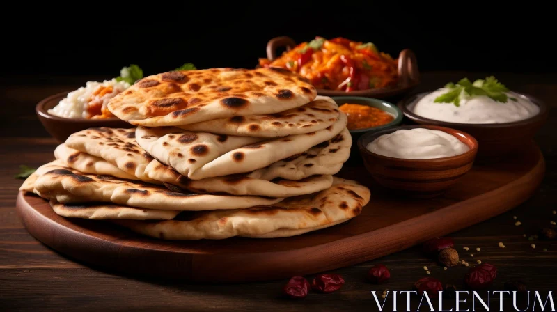 Delicious Still Life with Naan Bread, Yogurt, and Curry AI Image