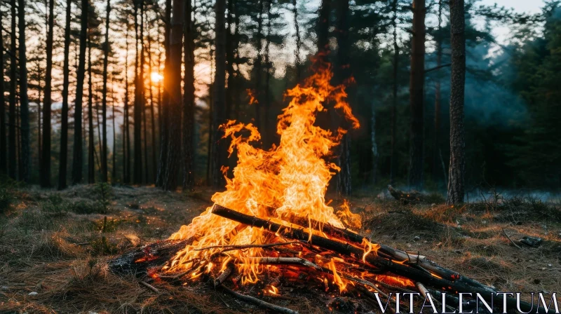 Enchanting Bonfire in Forest - Captivating Nature Scene AI Image