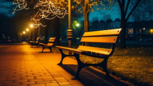 Night Park Scene with Bench and Streetlights