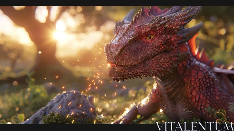 Red Dragon Fantasy Digital Painting at Sunset AI Image