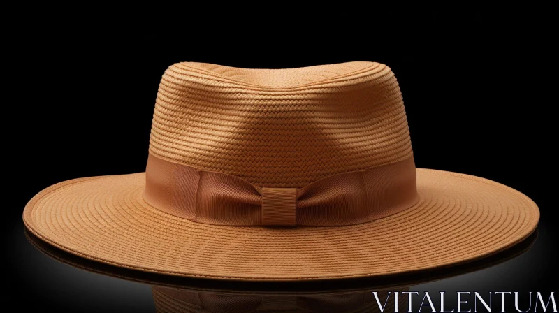 Stylish Brown Straw Hat on Reflective Surface AI Image