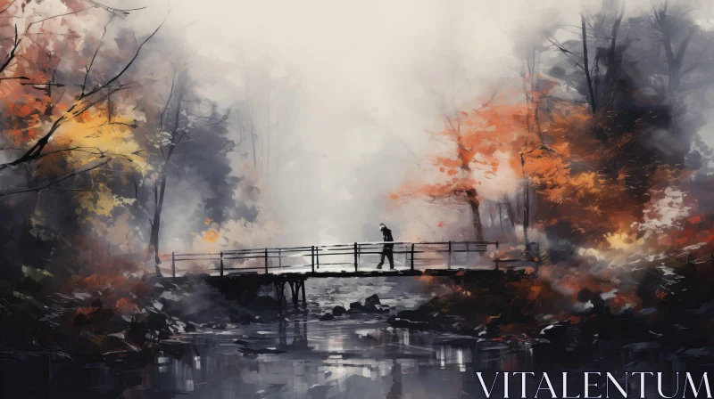 Tranquil Autumn Bridge Painting AI Image