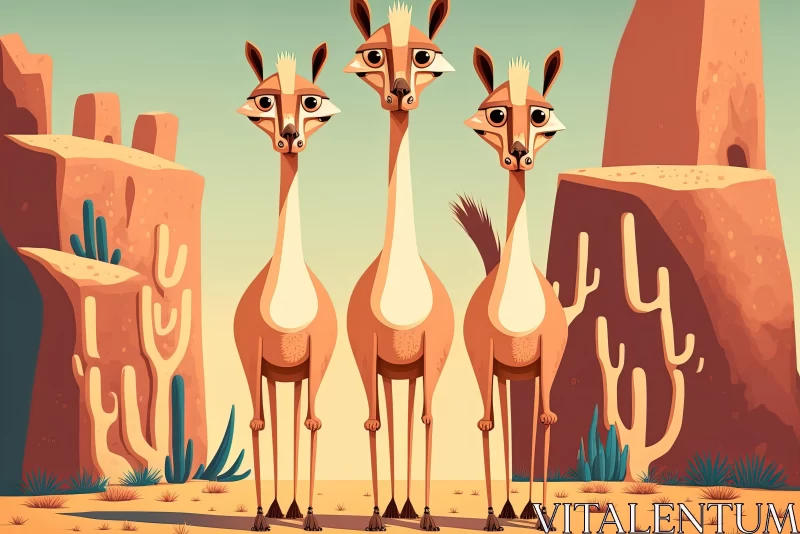 Whimsical Cartoon Goats in the Desert | Unique Stylized Portraiture AI Image
