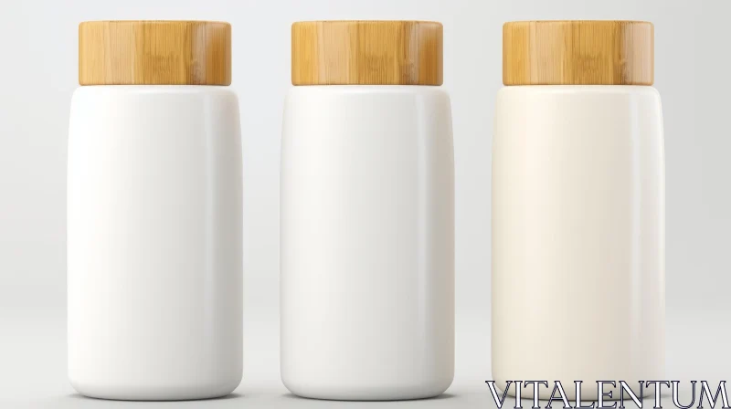 Blank White and Beige Cosmetic Jars with Bamboo Lids AI Image