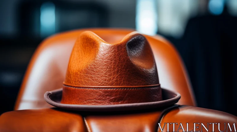 Brown Leather Hat on Chair - Fashion Accessory AI Image