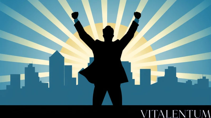 Businessman Triumphing in City Vector Illustration AI Image