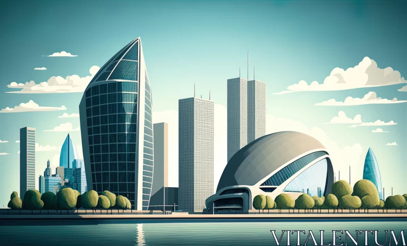 Captivating Cityscape Illustration with Futuristic and Retro Vibe AI Image