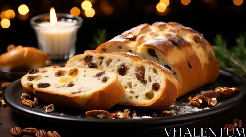 Christmas Bread with Raisins and Pecan Nuts AI Image