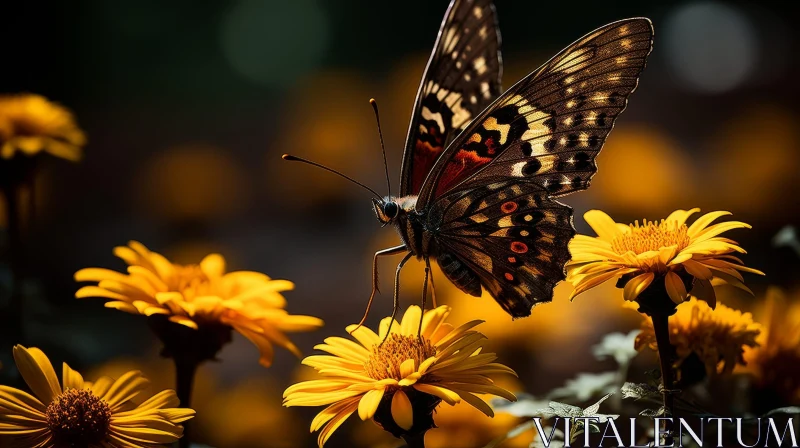 AI ART Close-up Butterfly on Yellow Flower