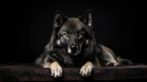German Shepherd Dog Portrait on Patterned Carpet