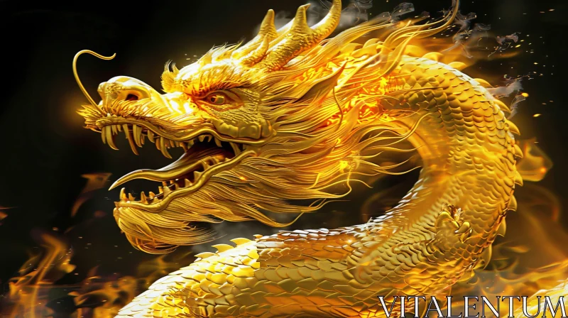 AI ART Golden Dragon 3D Rendering - Chinese Style