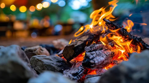 Intense Campfire Scene in Stone Fire Pit