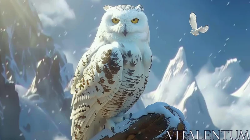Snowy Owl in Winter Forest Painting AI Image