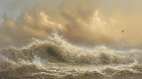 Stormy Sea Painting - Waves Crashing Shore - Realistic Art