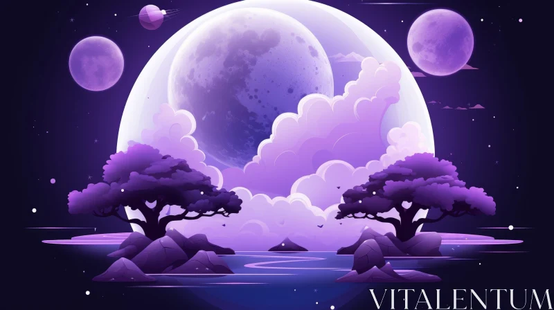 Tranquil Purple Moon Landscape AI Image