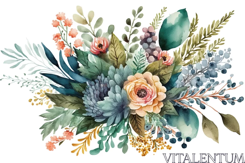 Watercolor Floral Arrangement: Joyful Celebration of Nature AI Image