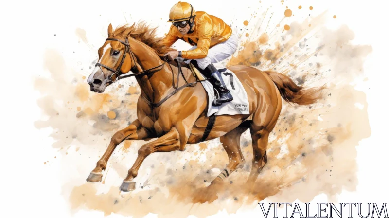 Watercolor Horse Racing Artwork AI Image