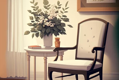 White Chair by Window: Exquisite Illustration of Tranquility