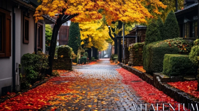 AI ART Colorful Autumn Streetscape in a Small Town
