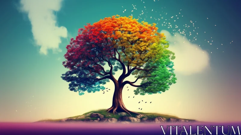 Colorful Tree Surreal Art AI Image