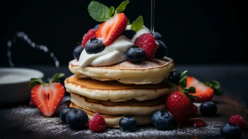 Delicious Pancakes with Whipped Cream and Berries