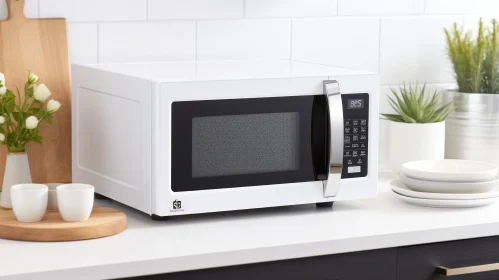 Modern White Microwave Oven in Kitchen Setting